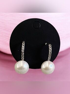 IPS sterling silver freshwater cultured Pearl & clear topaz leverback earrings
